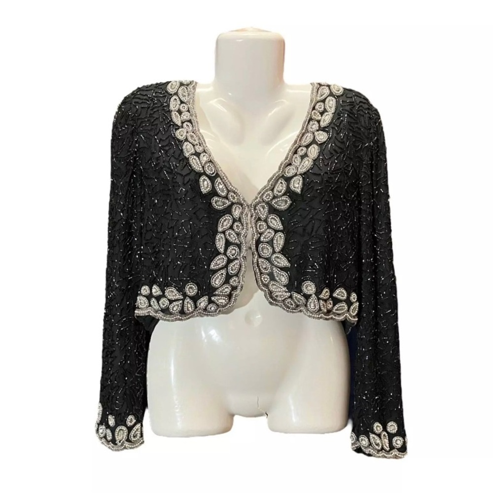 EUC Laurence Kazar Silk Bolero Beaded Jacket